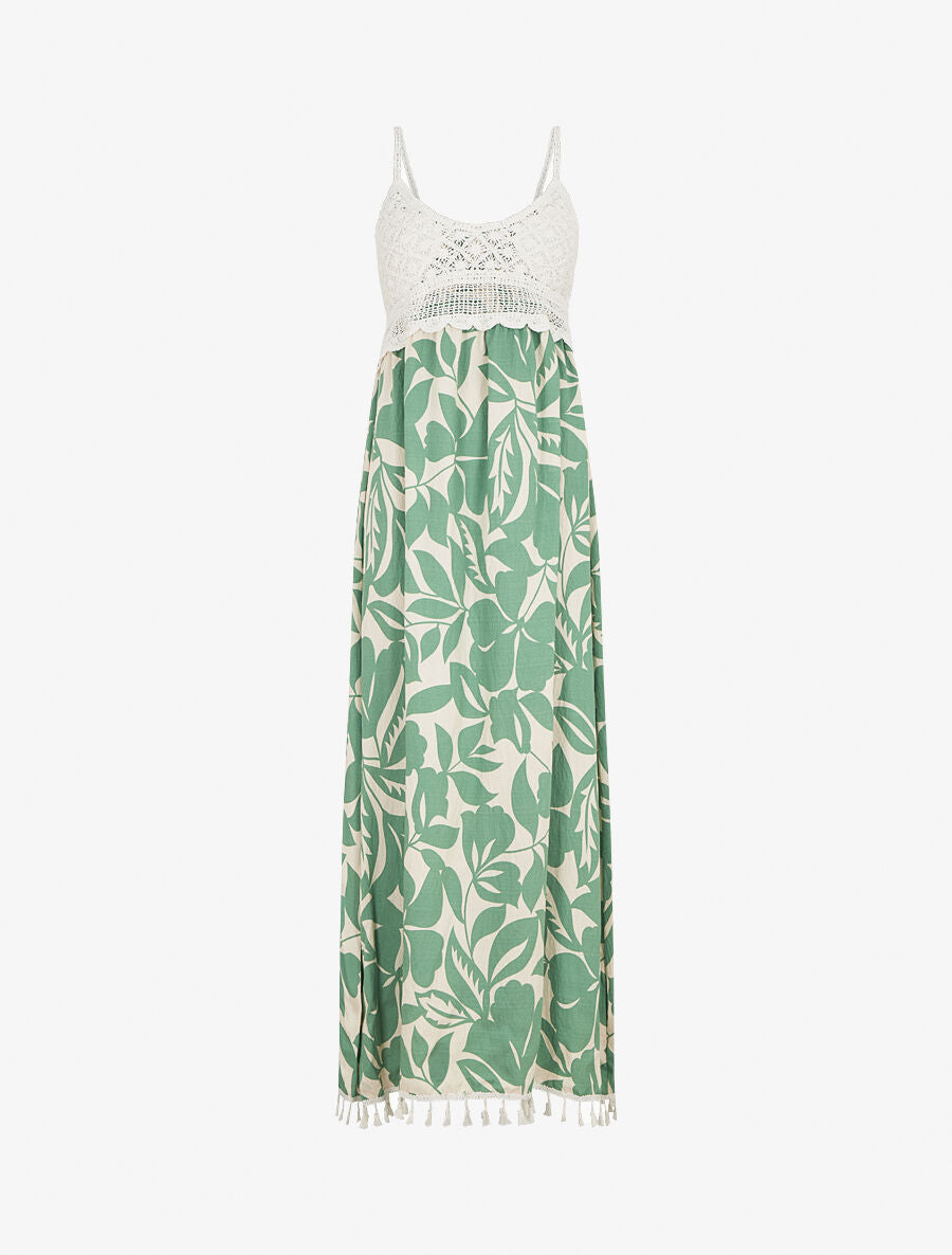 Robe longue graphique à buste en crochet - Vert - 1