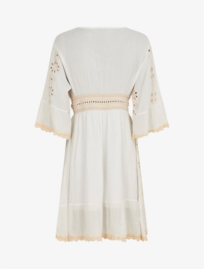 Robe bohème à dentelle fleurie - Blanc/beige - 2