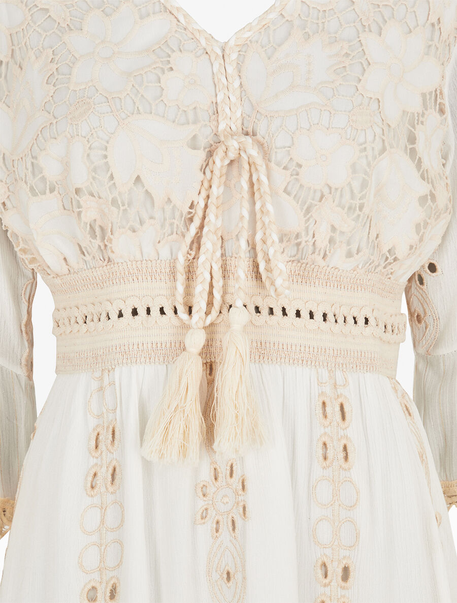 Robe bohème à dentelle fleurie - Blanc/beige - 3