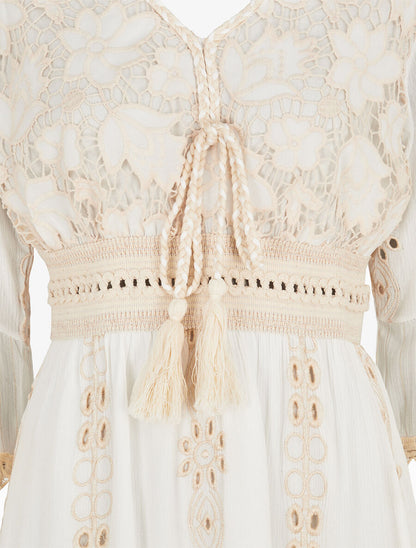 Robe bohème à dentelle fleurie - Blanc/beige - 3
