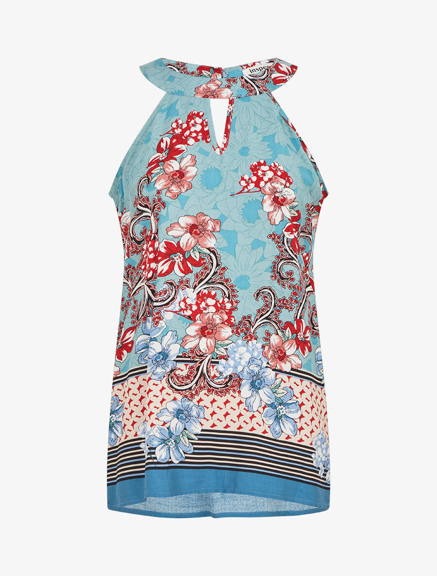 Top droit sans manches imprimé fleuri - Bleu ciel - 4