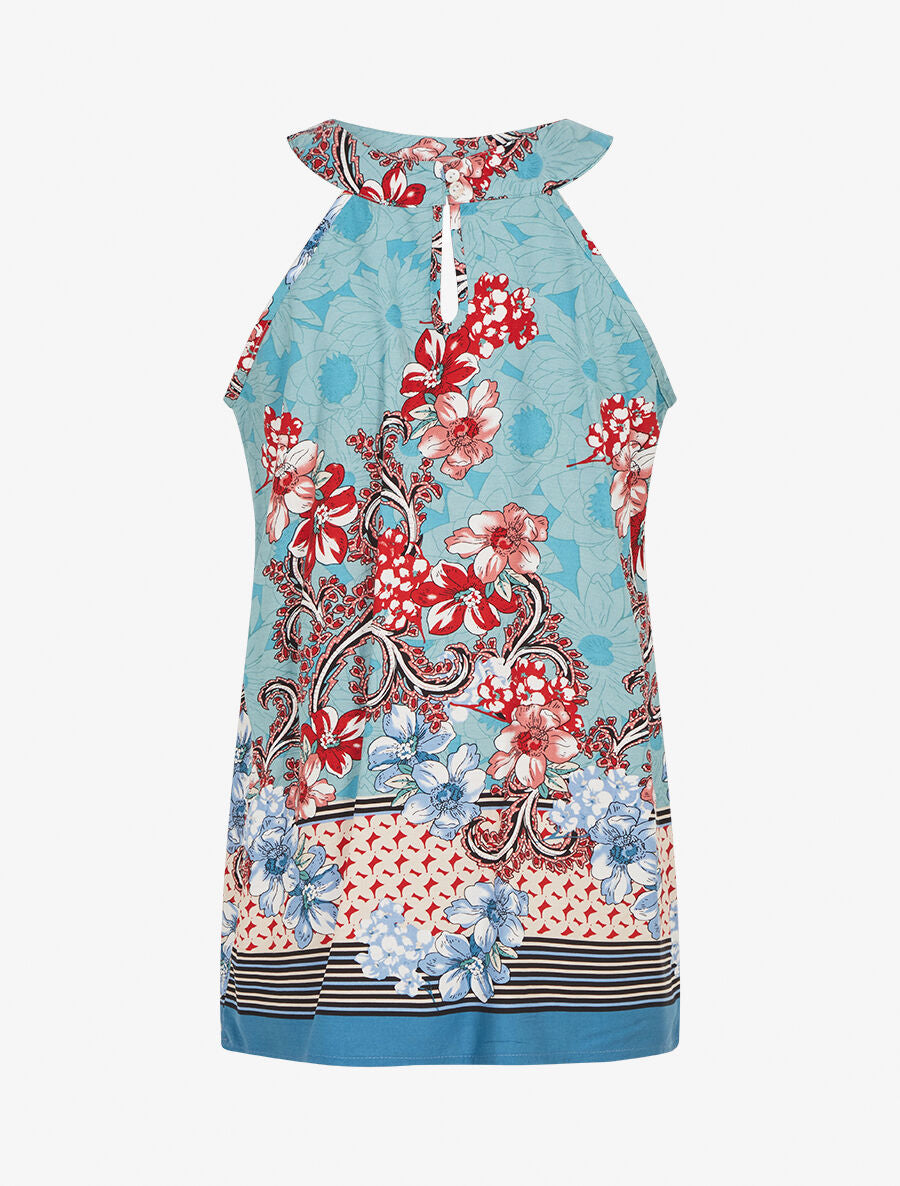 Top droit sans manches imprimé fleuri - Bleu ciel - 2