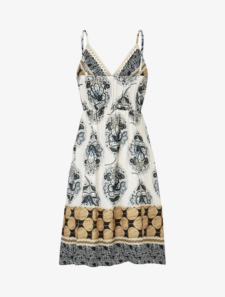 Robe mi-longue à bretelles imprimé arabesque - Noir - 2