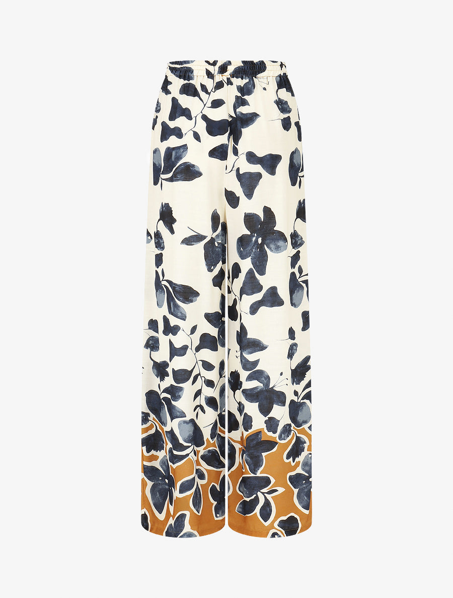 Pantalon droit taille haute imprimé floral - Marine - 1