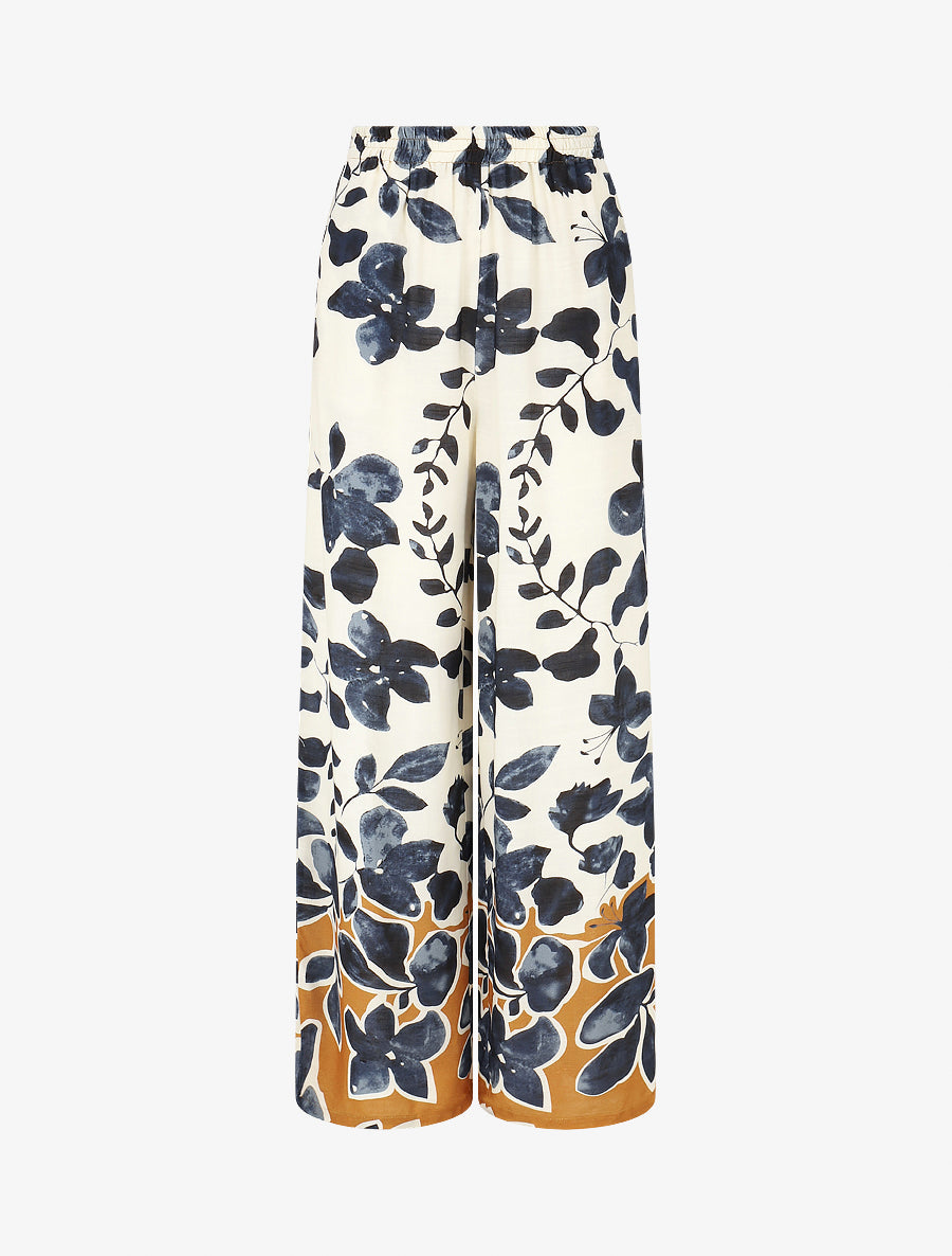 Pantalon droit taille haute imprimé floral - Marine - 2