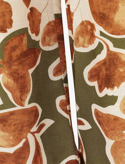 Pantalon droit taille haute imprimé floral - Marron - 3