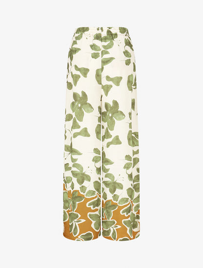 Pantalon droit taille haute imprimé floral - Vert - 2
