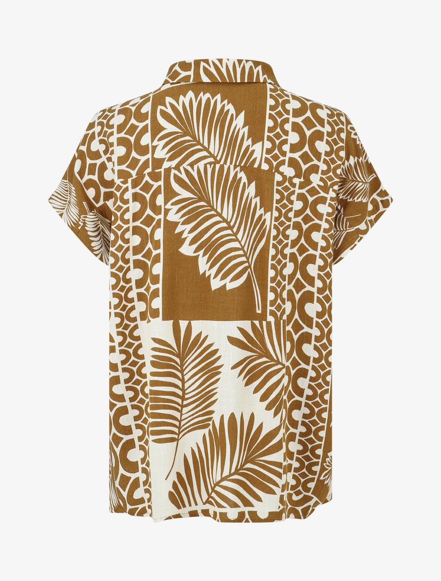 Chemise ample manches courtes imprimé tropical - Marron - 2