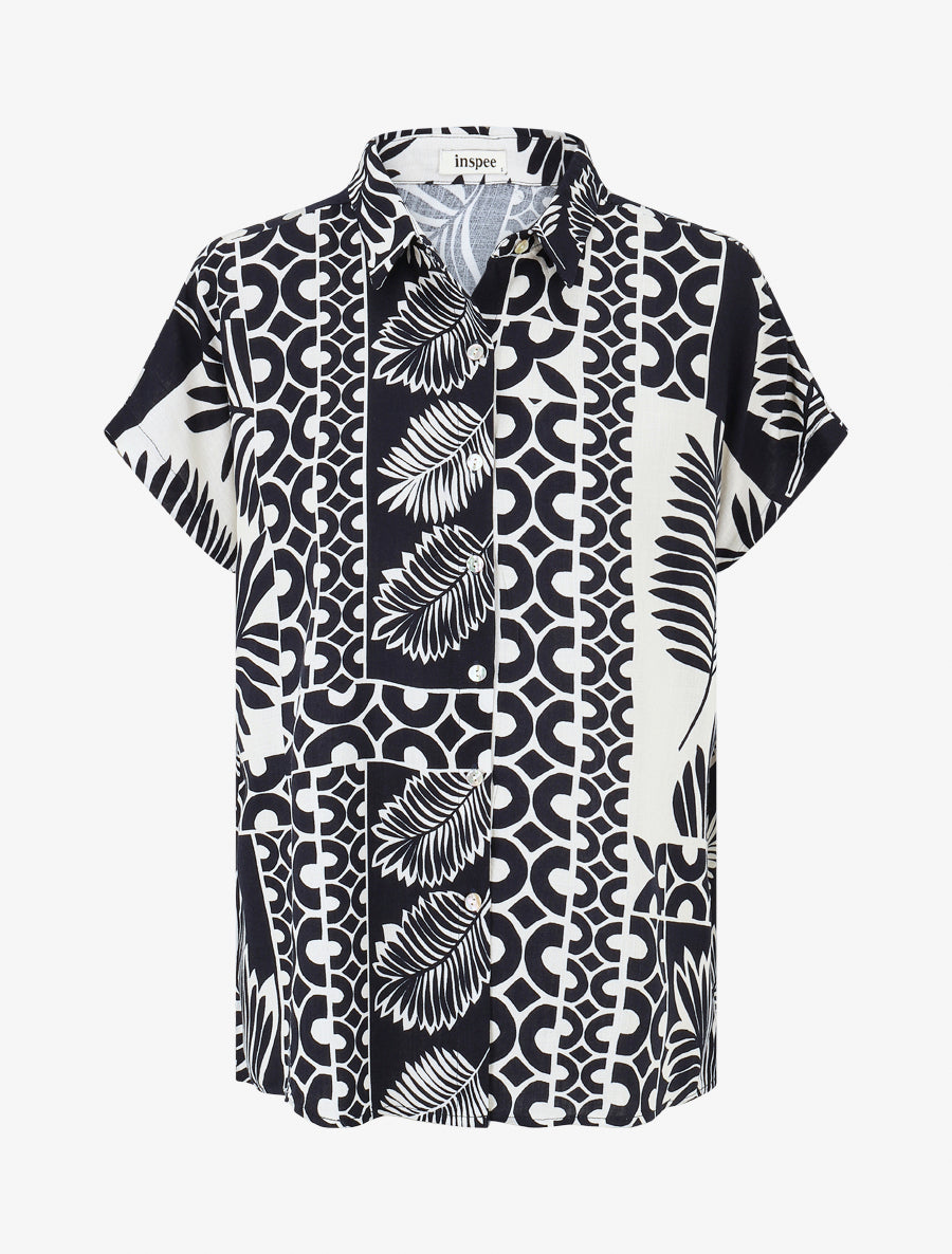 Chemise ample manches courtes imprimé tropical - Marine - 1