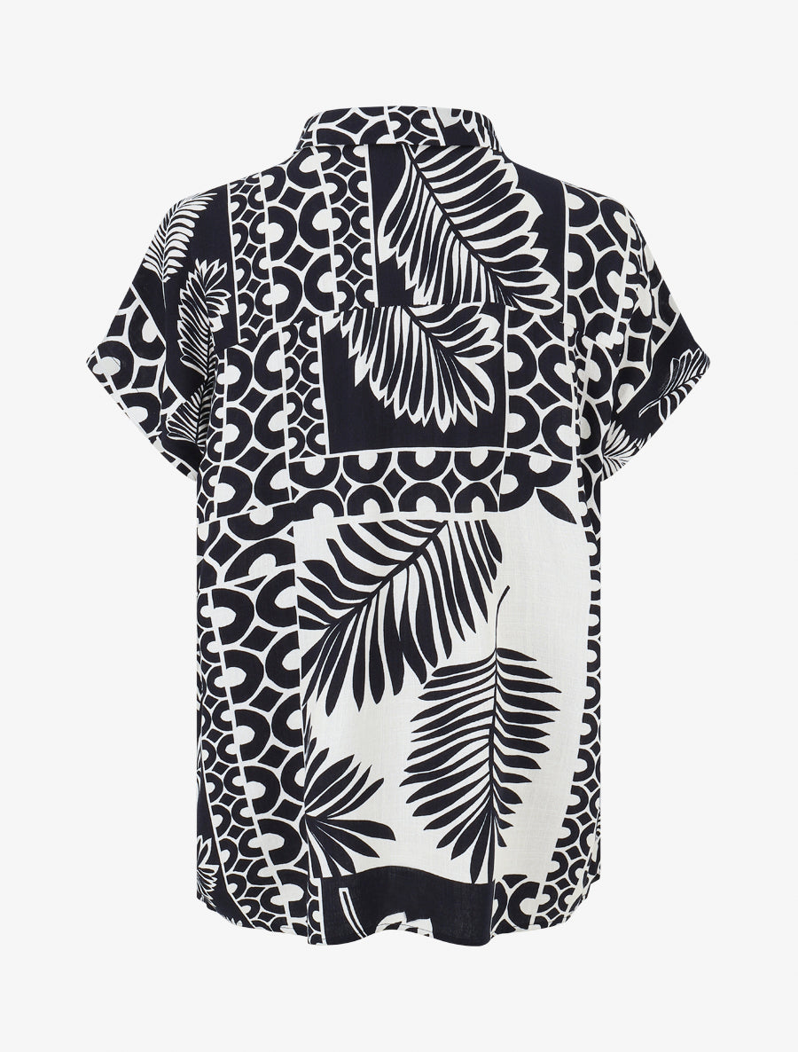 Chemise ample manches courtes imprimé tropical - Marine - 2