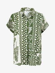 Chemise ample manches courtes imprimé tropical - Kaki - 1