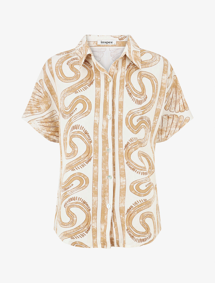 Chemise ample manches courtes imprimé fantaisie - Taupe - 1