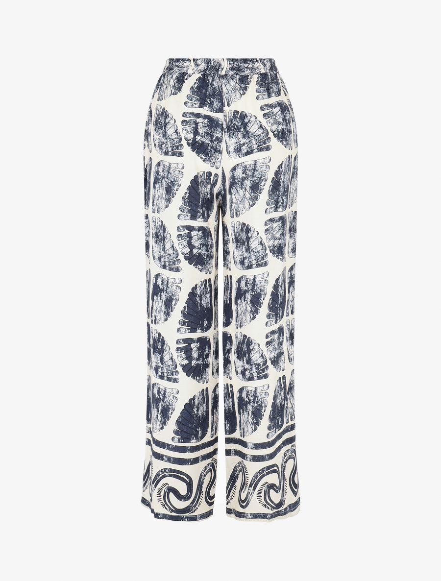 Pantalon droit taille haute imprimé fantaisie - Marine - 1