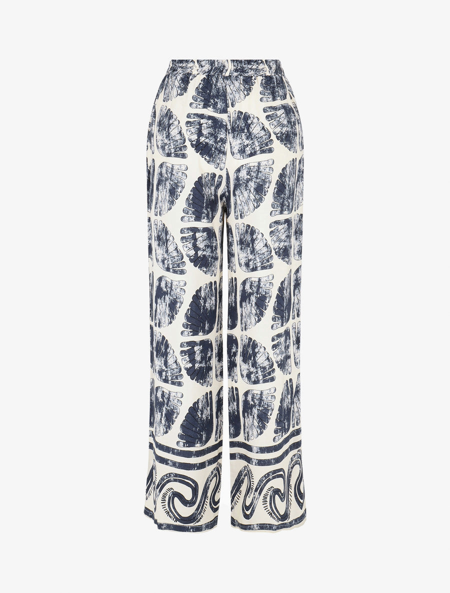 Pantalon droit taille haute imprimé fantaisie - Marine - 2
