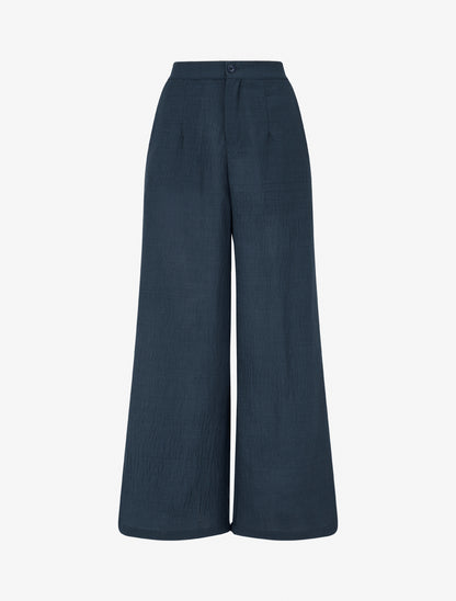 Pantalon fluide effet froissé - Marine - 1