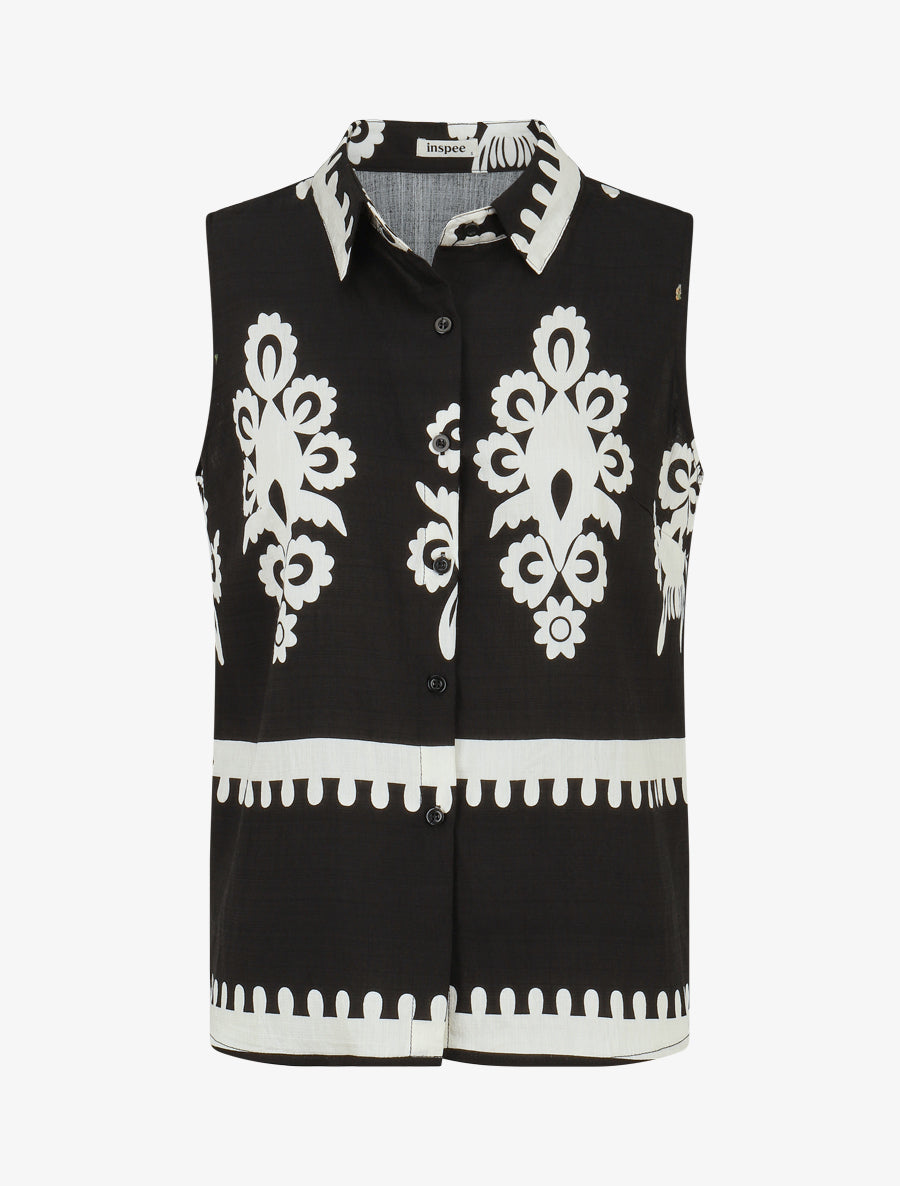 Top sans manches imprimé ikat - Noir - 1