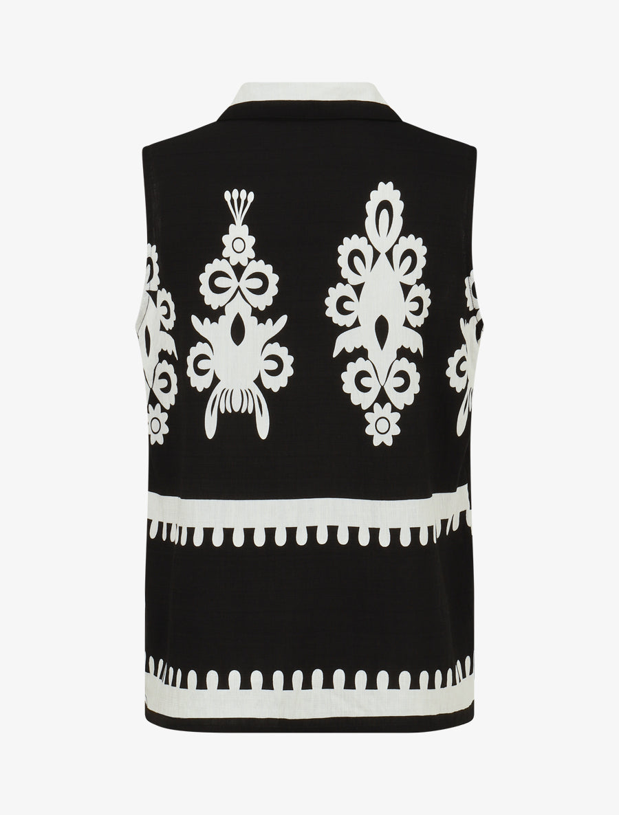 Top sans manches imprimé ikat - Noir - 2