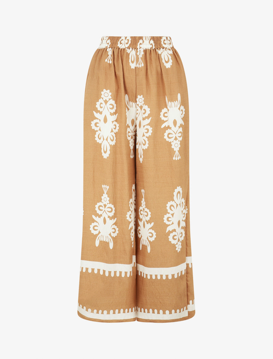 Pantalon droit imprimé ikat - Camel - 1