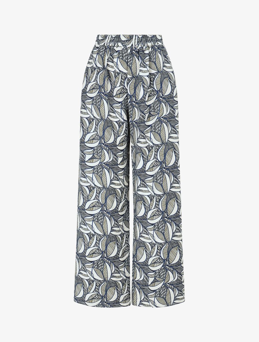 Pantalon élastiqué imprimé wax - Marine - 1