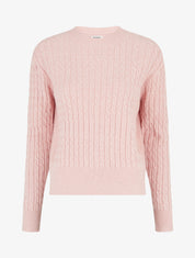 Pull droit à col rond en maille tressée - Rose - 1