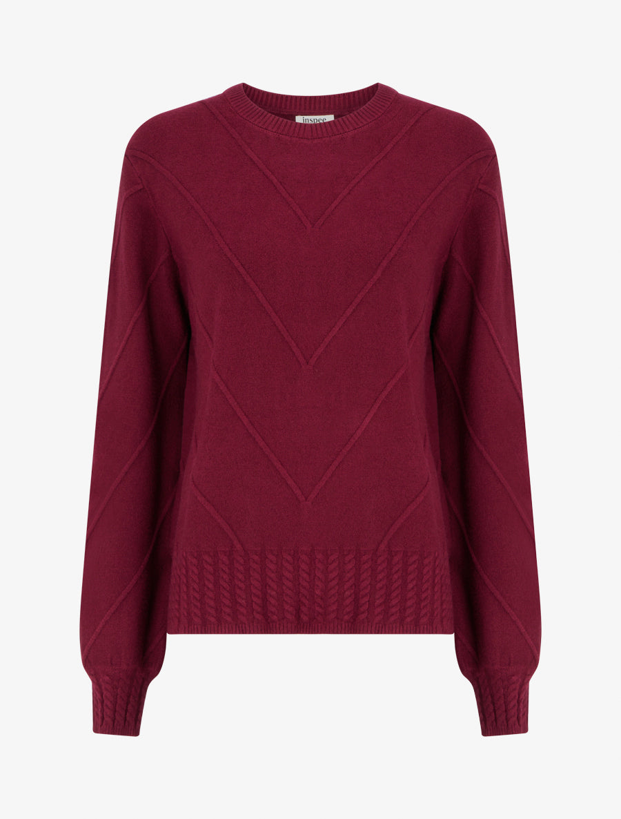 Pull droit en maille stylisée - Lie de vin - 1