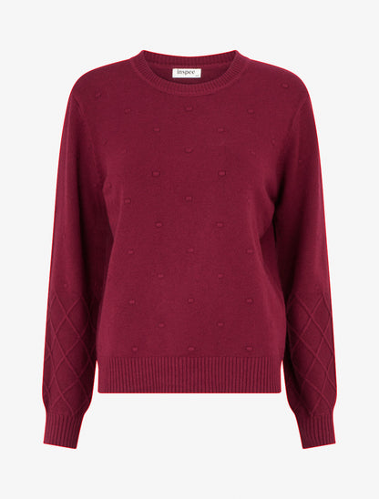 Pull en maille style pois coupe droite - Lie de vin - 1