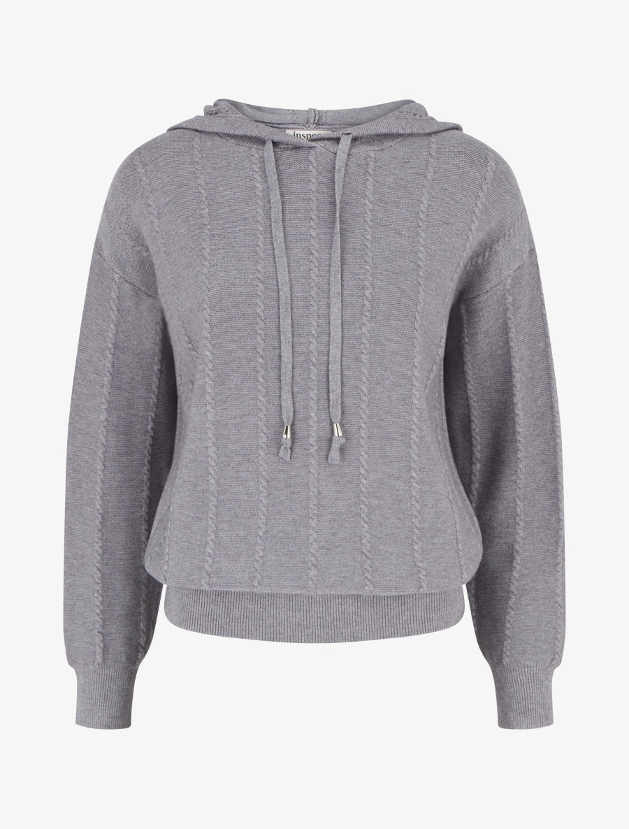 Pull à capuche effet tressé coupe droite - Gris - 1