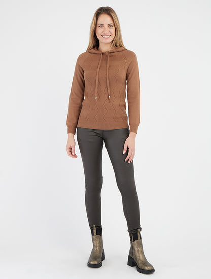 Gebreide zigzag-hoodie - Kameel