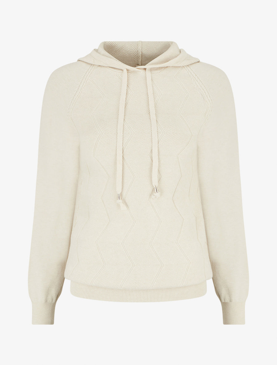 Pull à capuche en maille zig-zag - Écru - 1