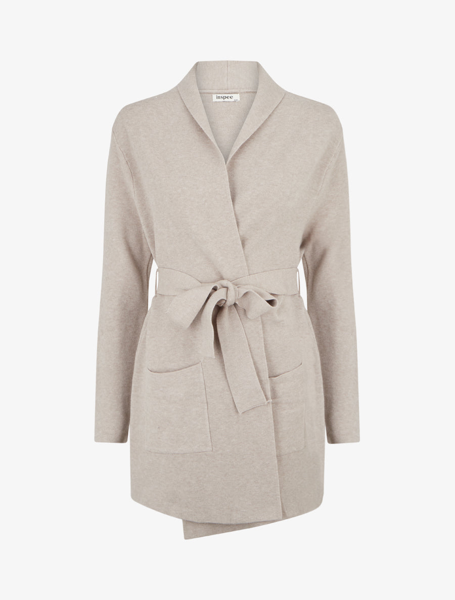 Gilet long ouvert - Beige - 1