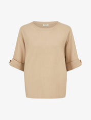 Pull à manches courtes à empiècement bijoux - Beige - 1