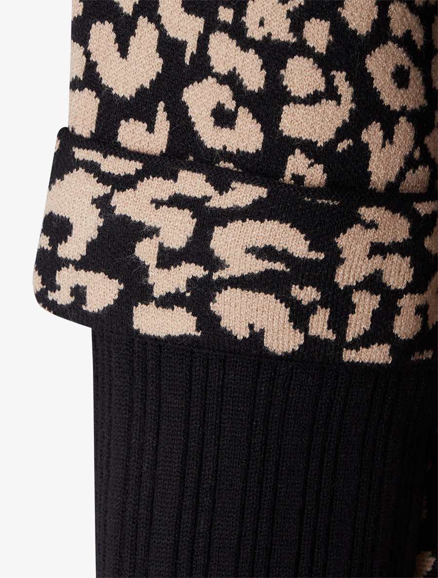 Pull ample à col montant imprimé léopard - Noir - 3