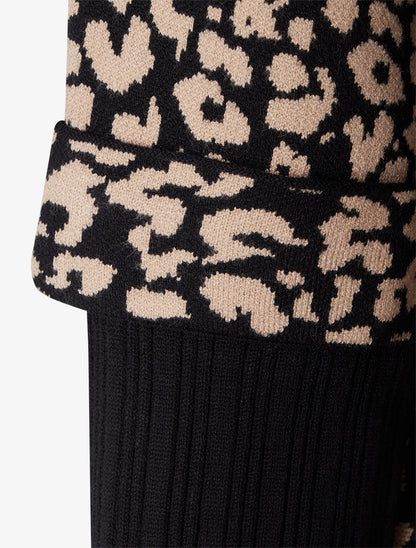 Pull ample à col montant imprimé léopard - Noir - 3