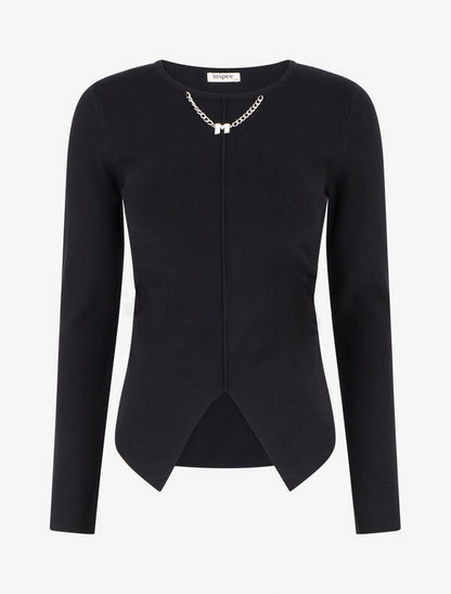 Pull asymétrique à empiècement bijou M - Noir - 1