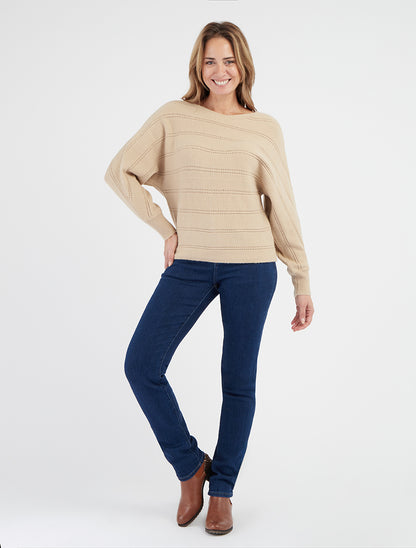 Effen trui met ronde hals - Kameel