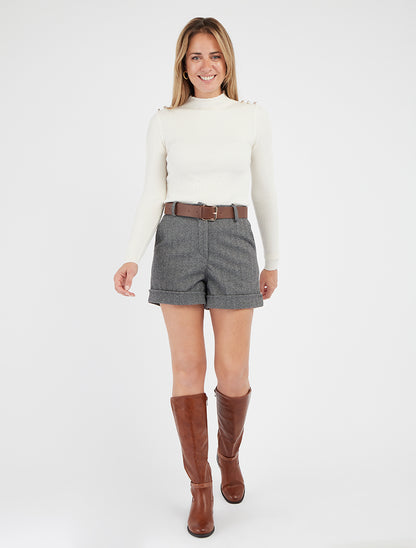 Geribbelde trui met decoratieve knopen - Crème