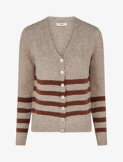 Gilet rayé droit à col V - Taupe - 1
