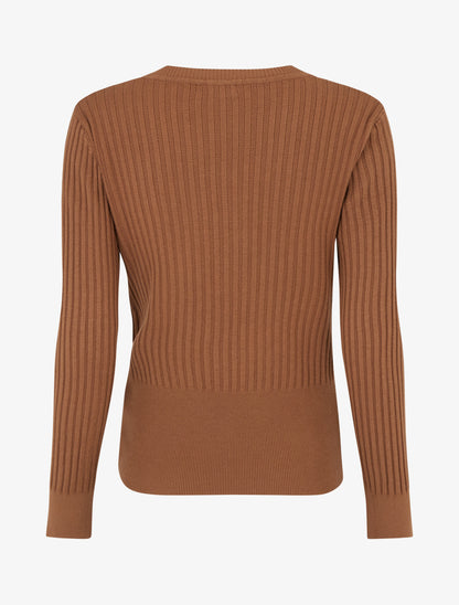 Pull à col V et boutons décoratifs strassés - Camel - 2