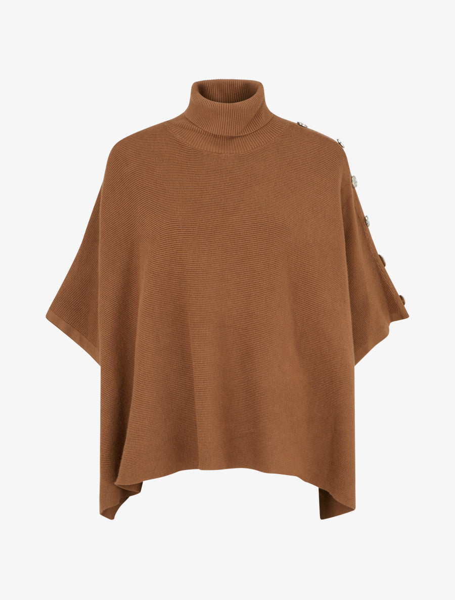 Poncho côtelé à col roulé - Camel - 1