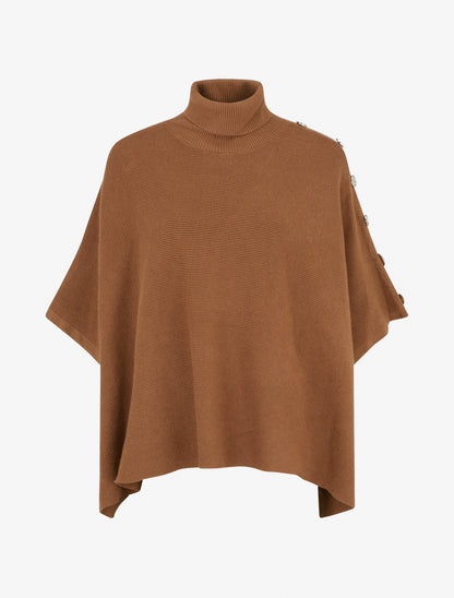 Poncho côtelé à col roulé - Camel - 1