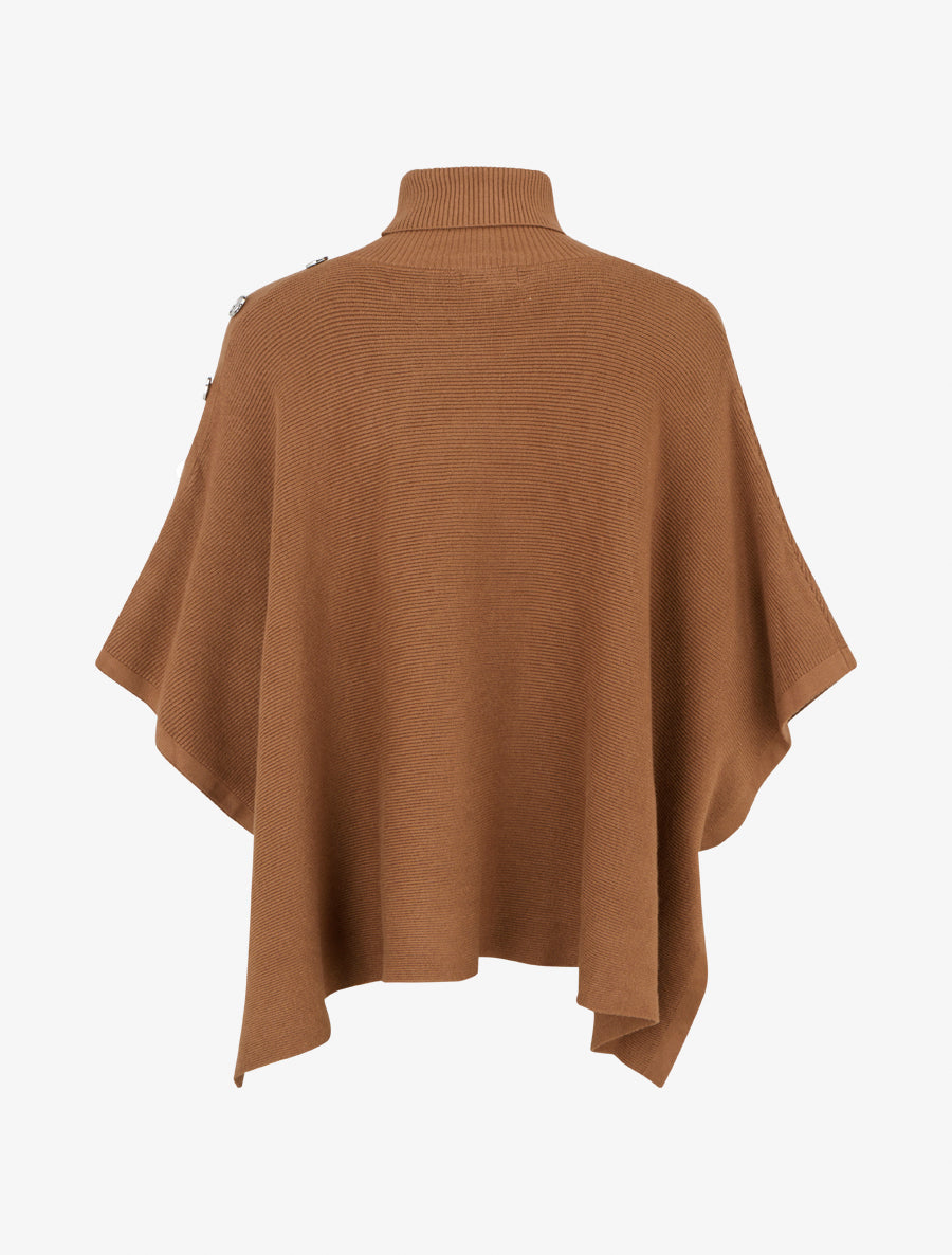 Poncho côtelé à col roulé - Camel - 2