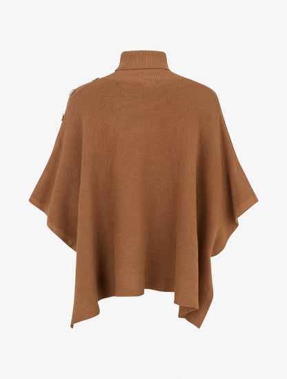 Poncho côtelé à col roulé - Camel - 2