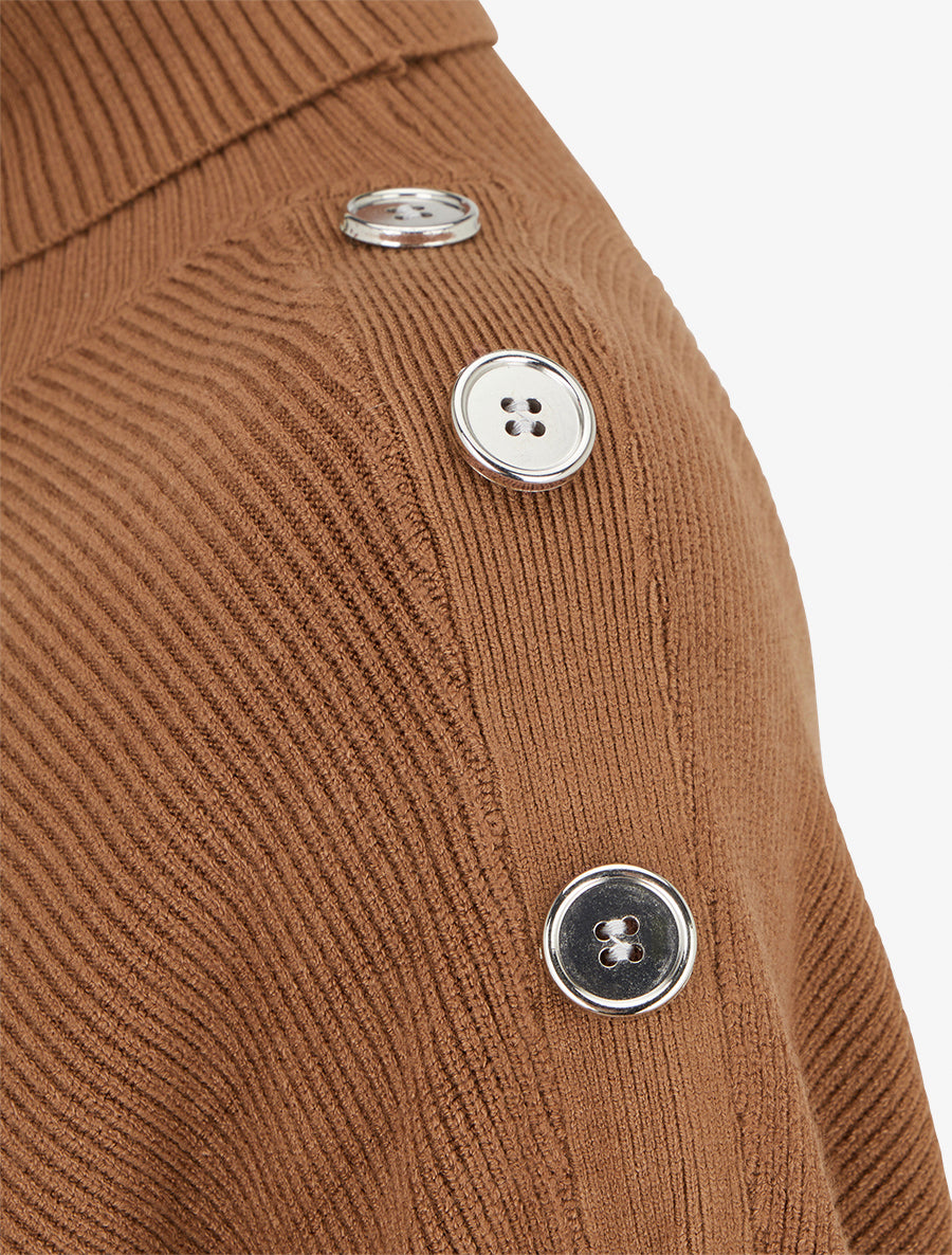 Poncho côtelé à col roulé - Camel - 3