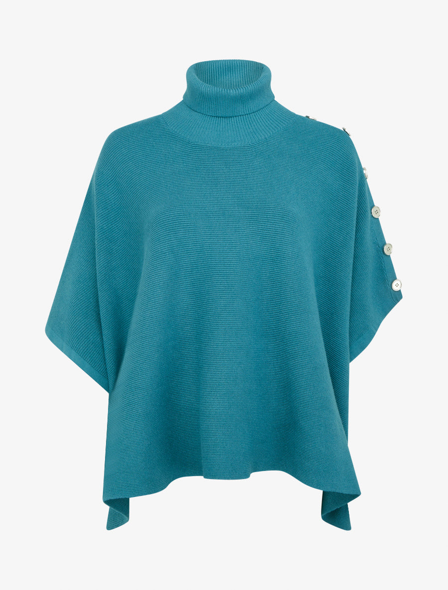Poncho côtelé à col roulé - Bleu canard - 1