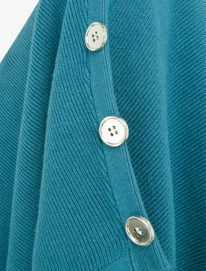 Poncho côtelé à col roulé - Bleu canard - 3