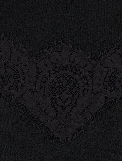 Pull droit à dentelle - Noir - 3