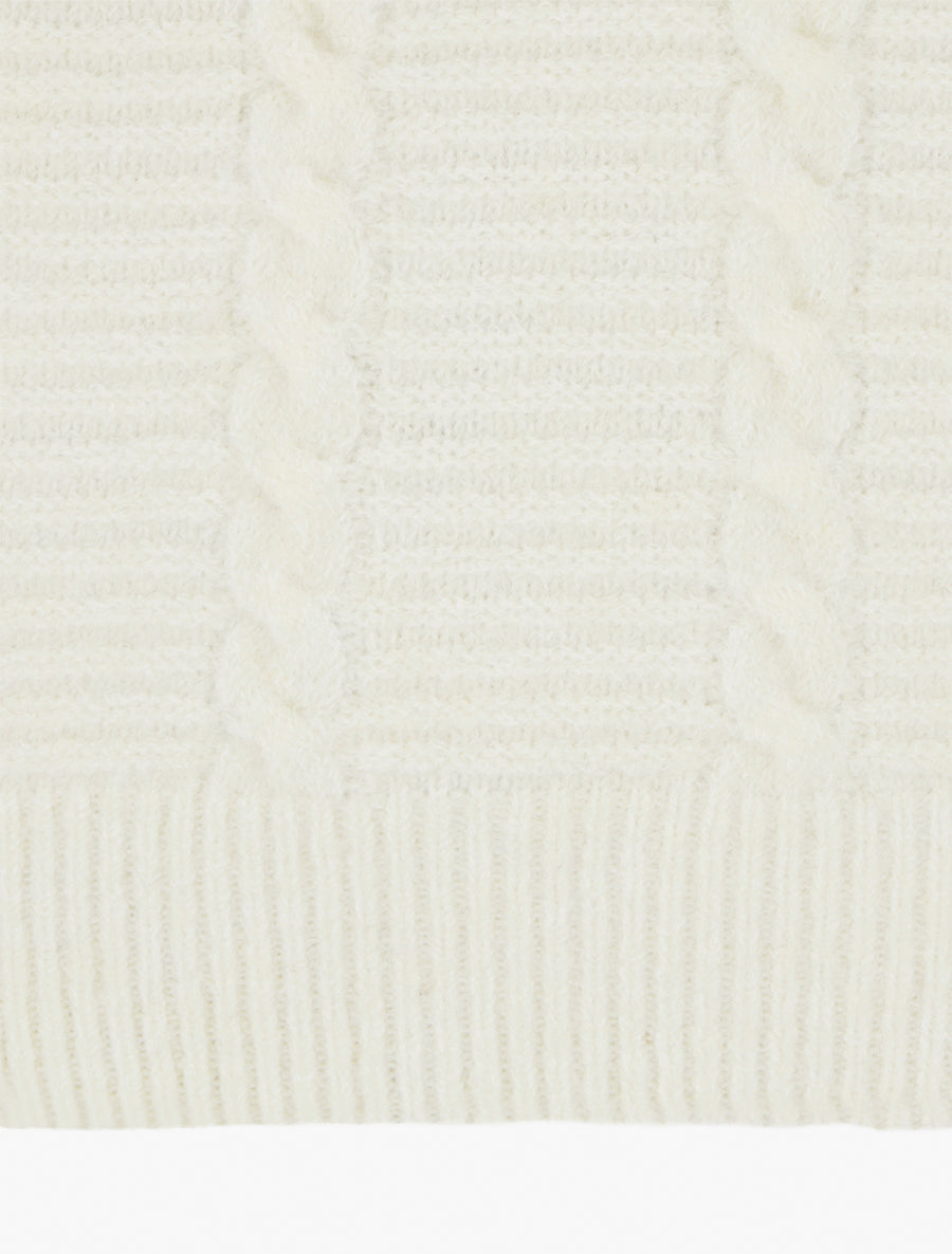 Pull uni texturé en maille - Écru - 3