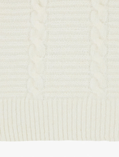 Pull uni texturé en maille - Écru - 3