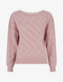 Pull uni ajouré à col rond - Rose - 1