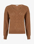 Pull uni ajouré à col V - Camel - 1